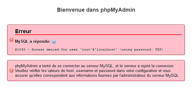 [Résolu] Problème phpmyadmin - #1045 - Access denied for user 'root ...