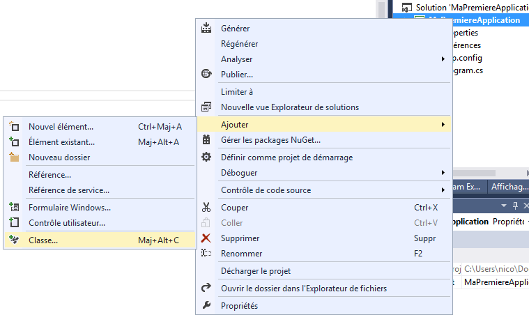 Ajouter une nouvelle classe au projet