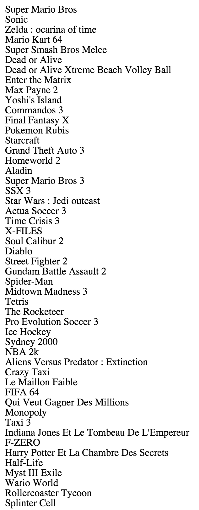 Afficher un nom de jeu par ligne