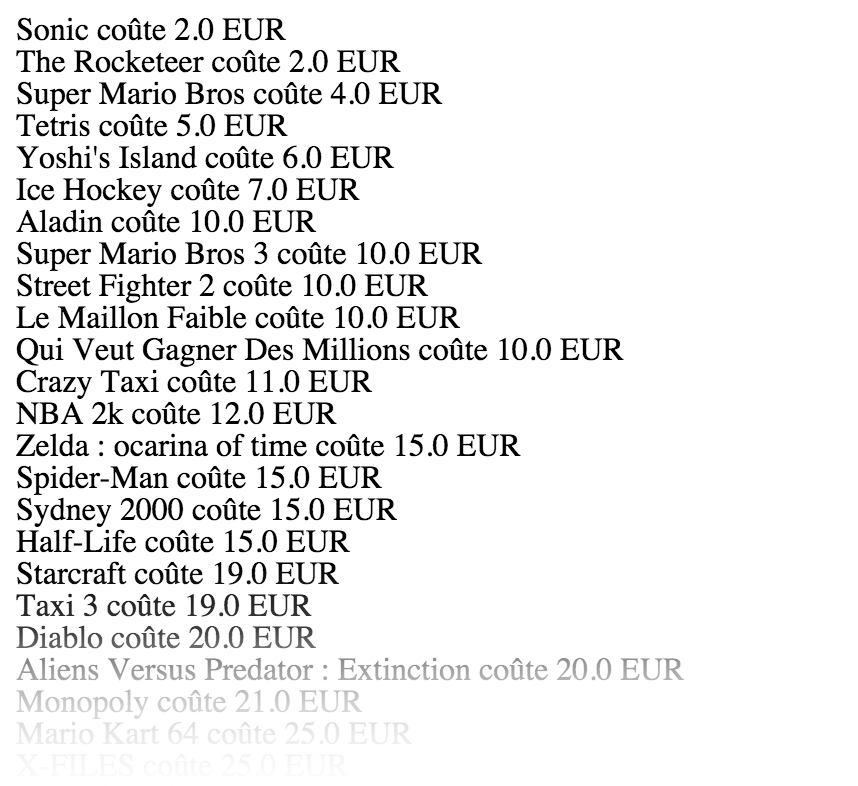 Sélectionner tous les champs de jeux_video et ordonner les résultats par prix croissants