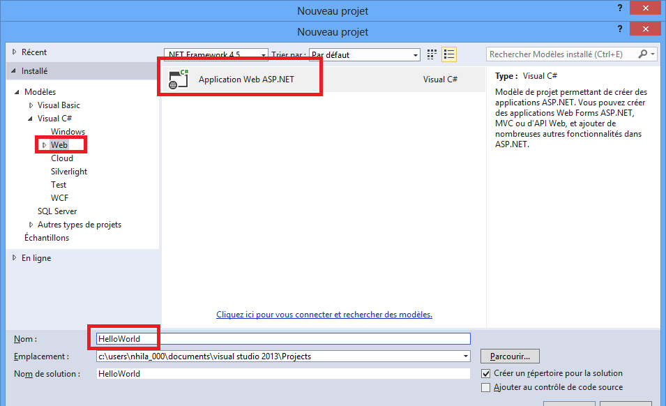 Création d'un projet ASP.NET