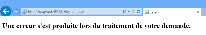 Affichage de la vue Error