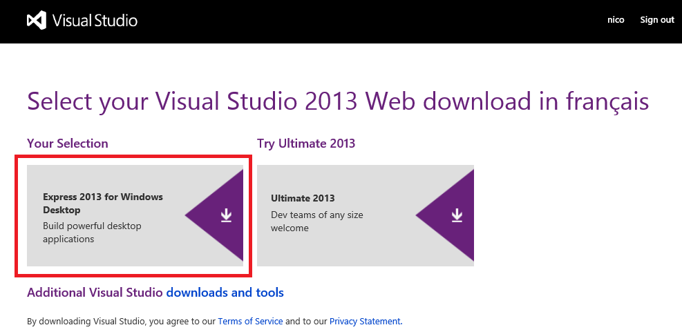 Télécharger Visual Studio Express pour Desktop