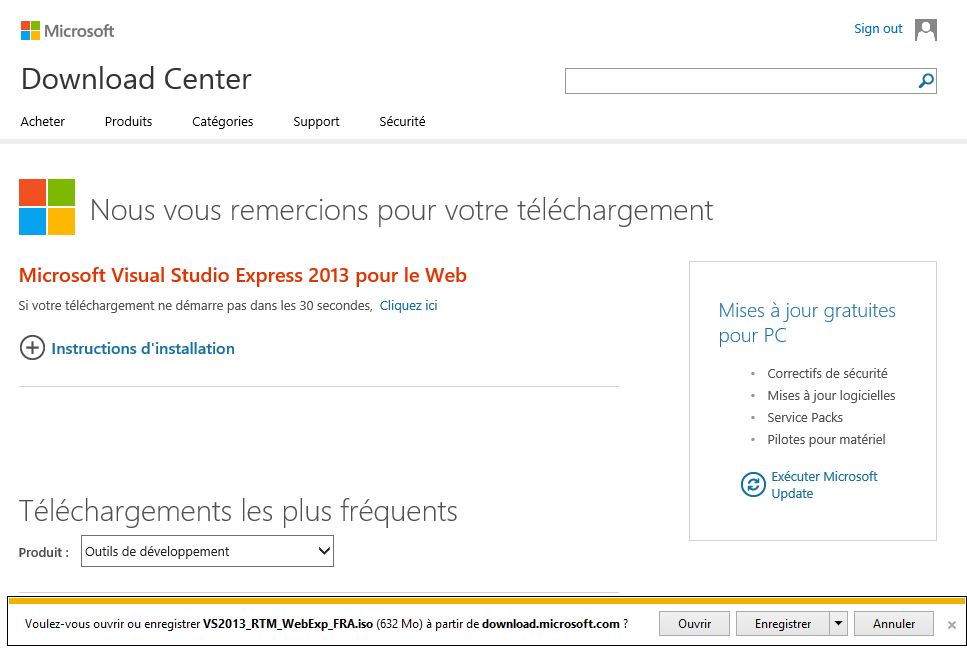 Démarrage du téléchargement
