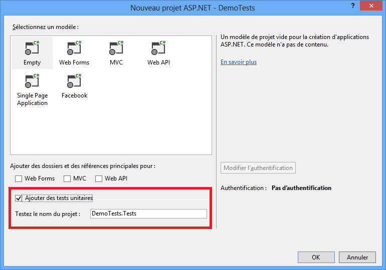 Ajouter un projet de tests à la création d'un projet ASP.NET MVC