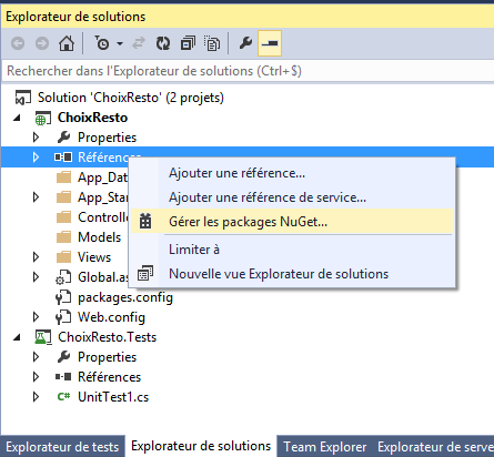 Gestion des packages NuGet