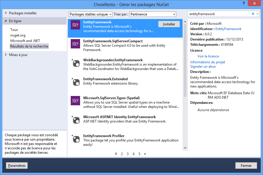 Référencer Entity Framework