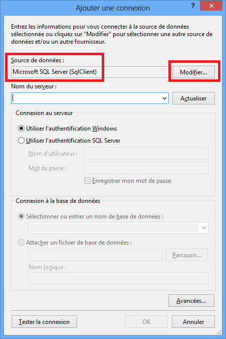Modifier la source de données