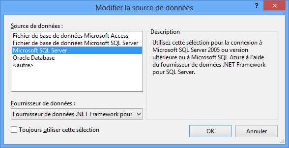 Sql Server en source de données