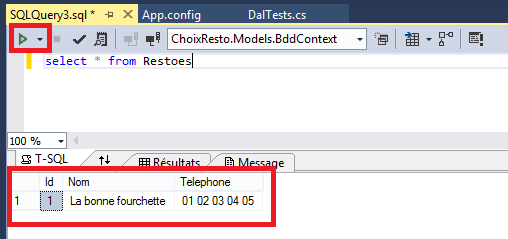 Résultat de la requête SQL