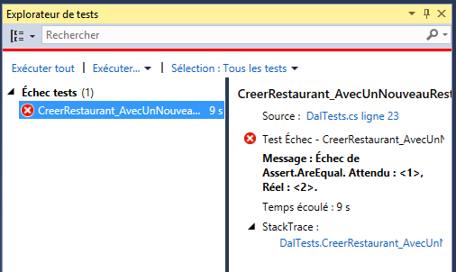 Le test est en échec