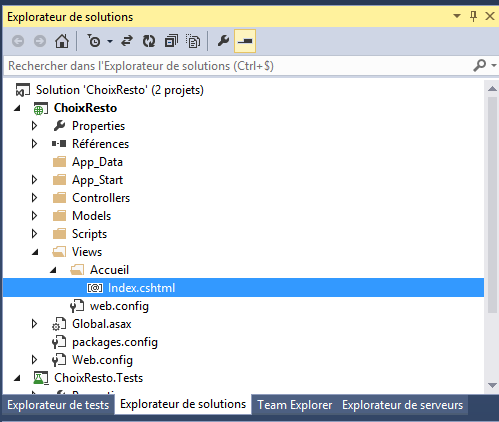La nouvelle vue dans l'explorateur de solutions