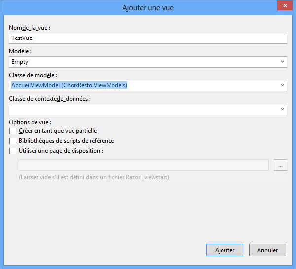 Choix d'un modèle pour typer la vue