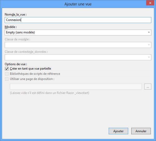 Ajouter une vue partielle