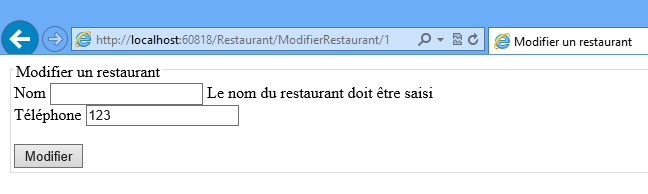 Validation de formulaire par la propriété ModelState