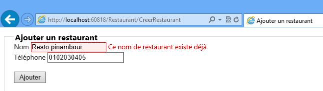 Validation personnalisée