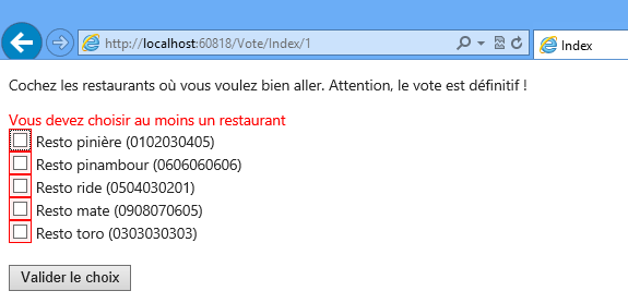 Validation des choix, mode difficile