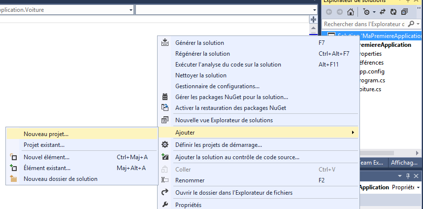 Ajout d'un projet de bibliothèque de classes à la solution