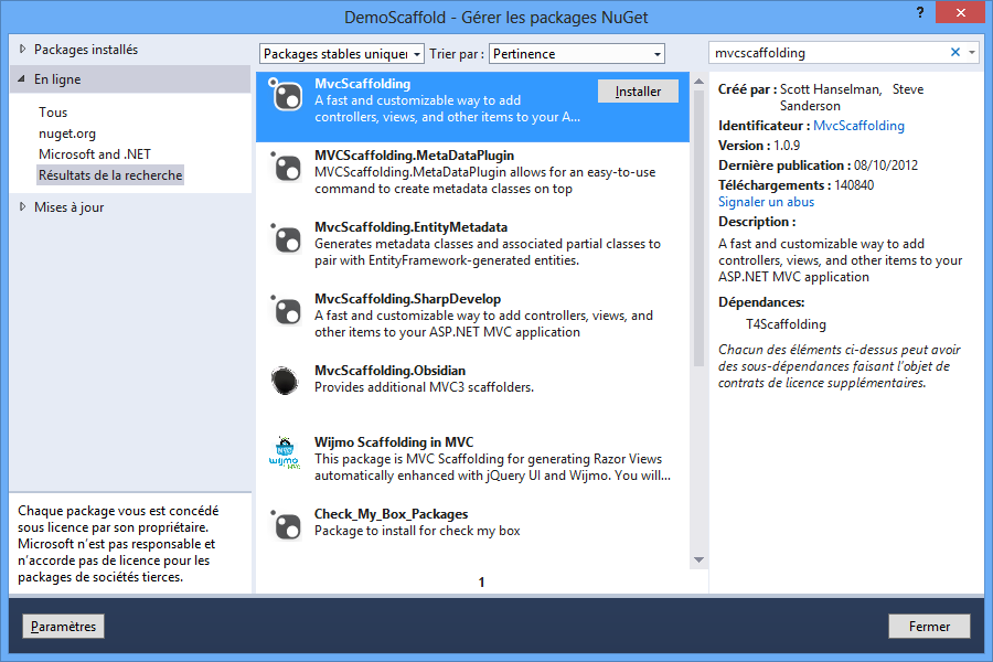 MVCScaffolding sur Nuget