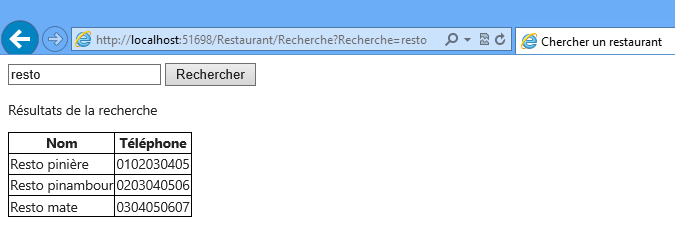 Résultat de recherche avec résultats