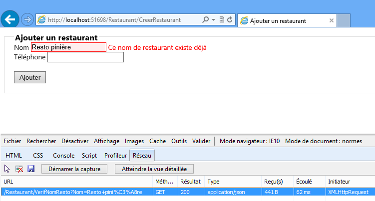 Validation serveur via AJAX
