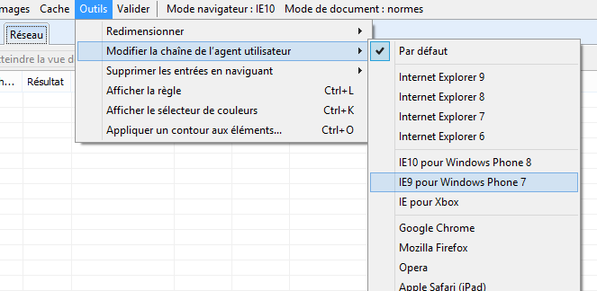 Sélection d'un user agent