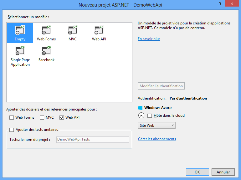 Activer les fonctionnalités Web API