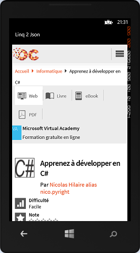 La page web s'affiche dans le contrôle