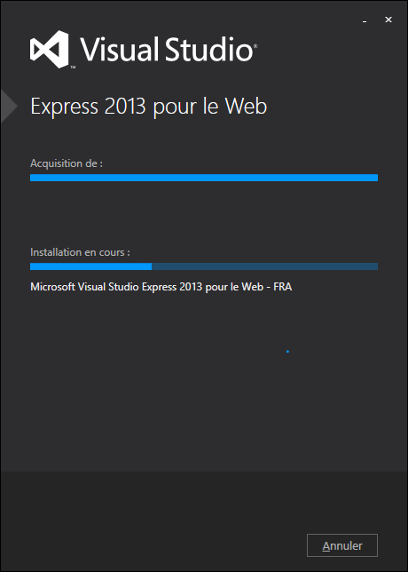 Installation de Visual Studio en cours