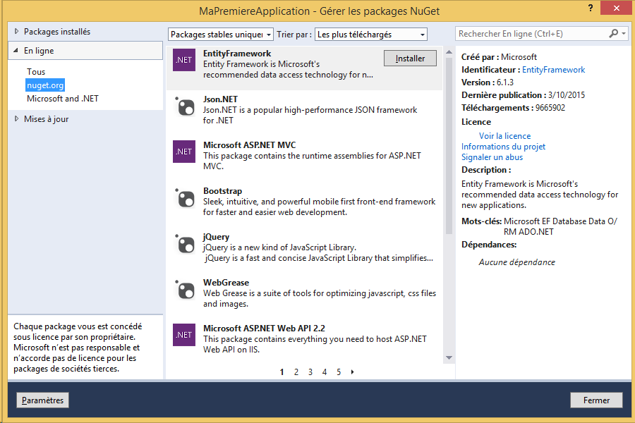 Les packages NuGet les plus téléchargés
