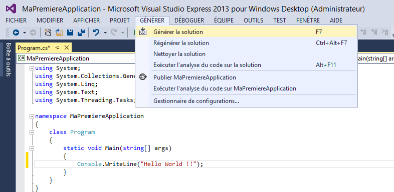 Compilation de notre application console