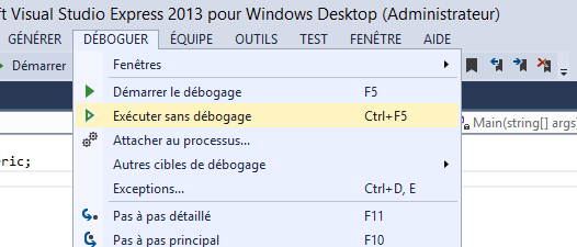 Démarrer le programme depuis Visual Studio
