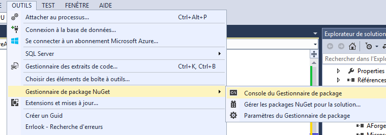 Afficher la console NuGet