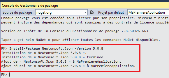 Installation d'un package en ligne de commande