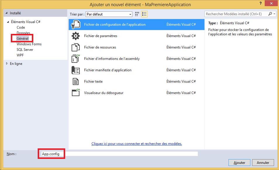 Ajouter un nouveau fichier de configuration