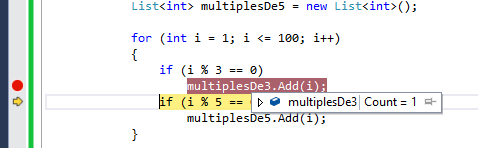 Inspection d'une liste en debug