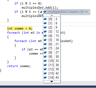 Affichage des éléments de la liste en debug