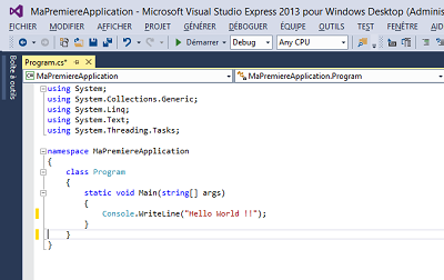 Exemple de code en C# pour créer une application