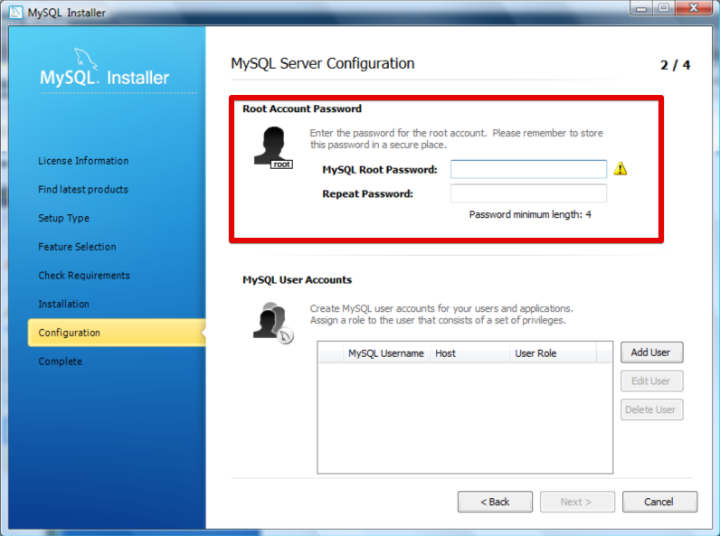 Installation Windows - Configuration du mot de passe