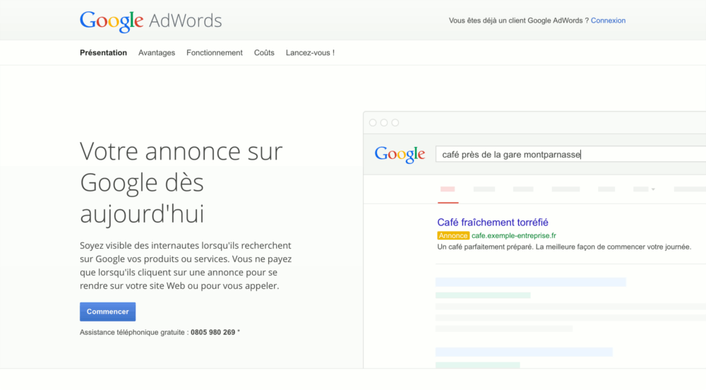 Page de connexion de Google AdWords