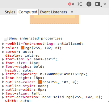 Les propriétés CSS finales d'un élément sous Chrome