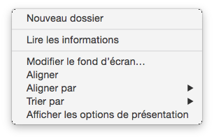 Menu lors d'un clic-droit sur votre Bureau