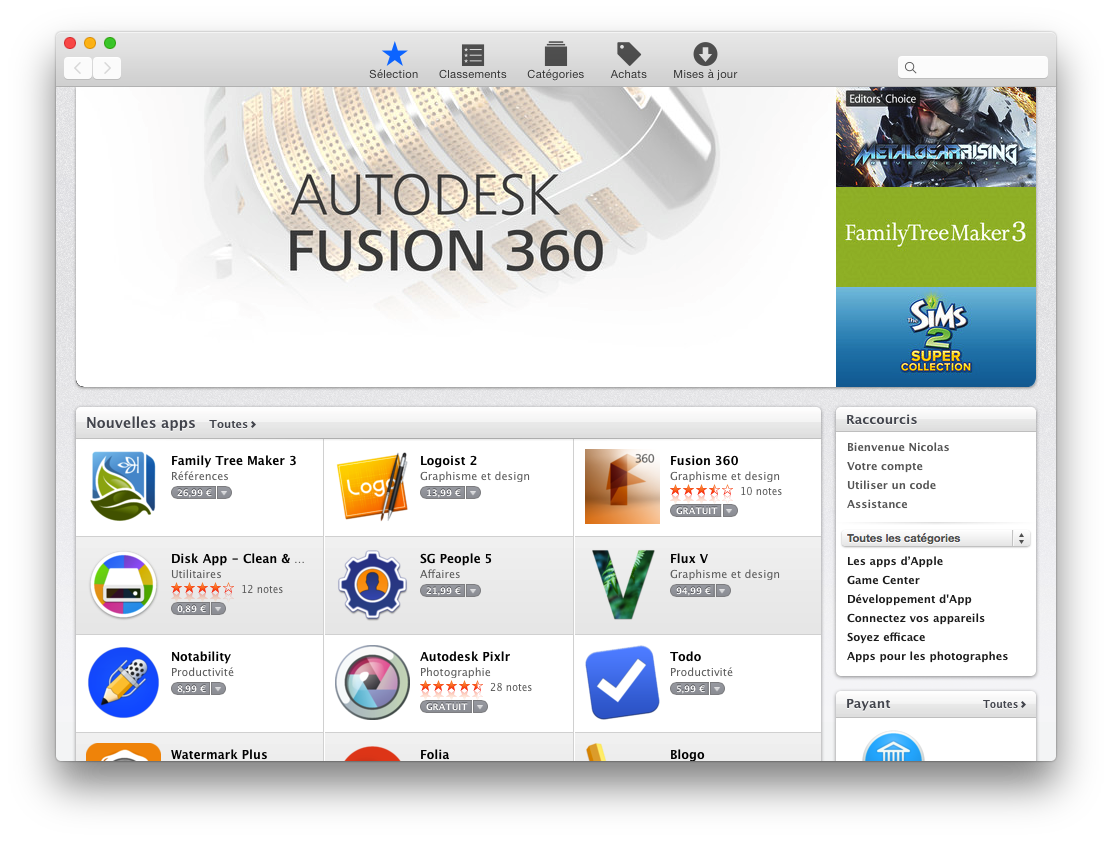 Fenêtre de l'application App Store
