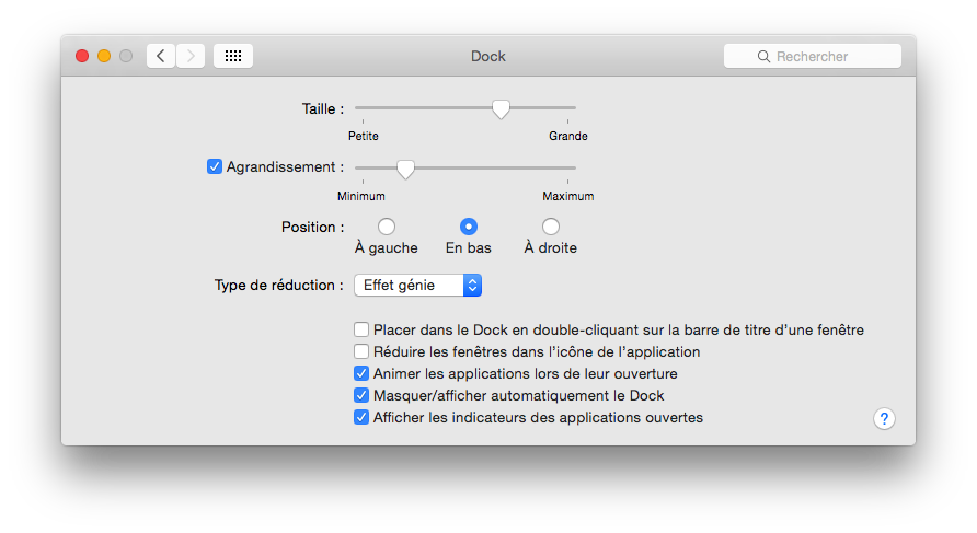 Préférences Dock