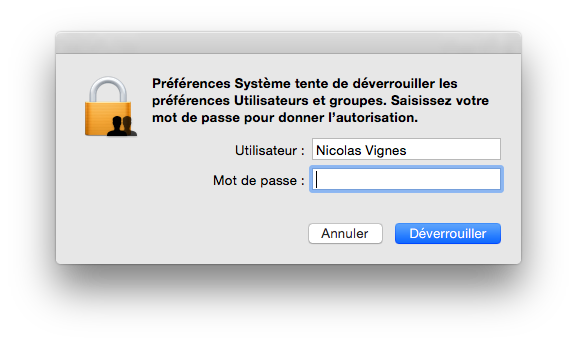 Le mot de passe est exigé pour effectuer cette opération