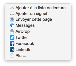 Options du menu Partage
