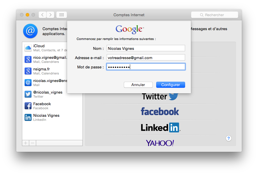 Ajout d'un compte Gmail dans Mail