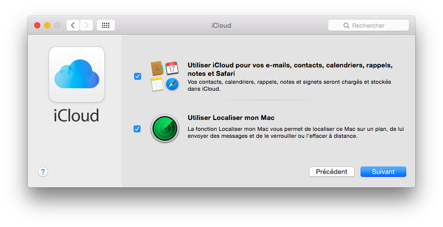 Choix des services d'iCloud