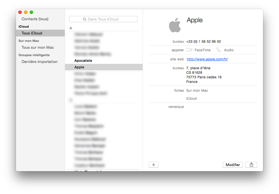L'application Contacts