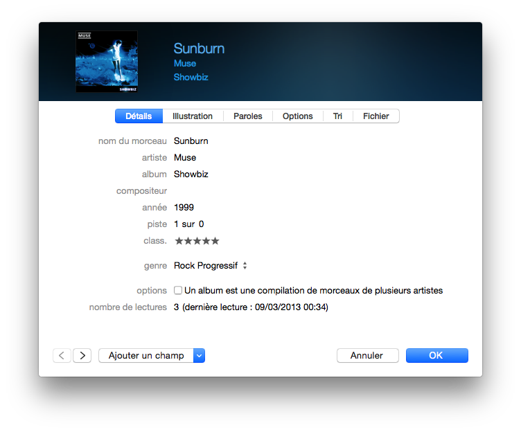 Modifier les informations d'un morceau